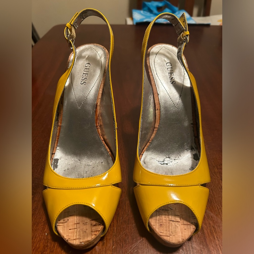 GUESS Patented leather Peeptoe pumps size 12